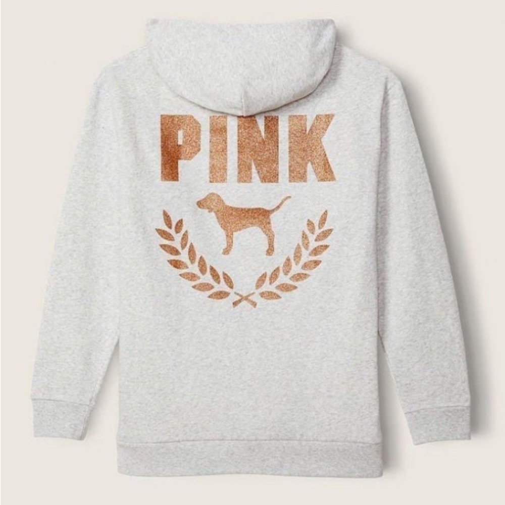 Victoria’s Secret PINK Light Grey Glitter Dog Logo Campus Oversized Pullover